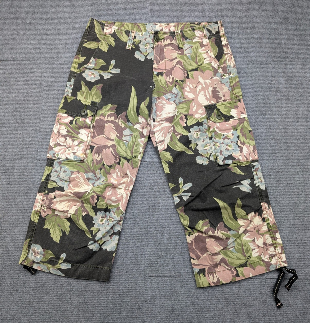 Lucky Brand Capri Pants Womens 27 Vintage Y2K Floral Adjustable Ripstop Boho 90s